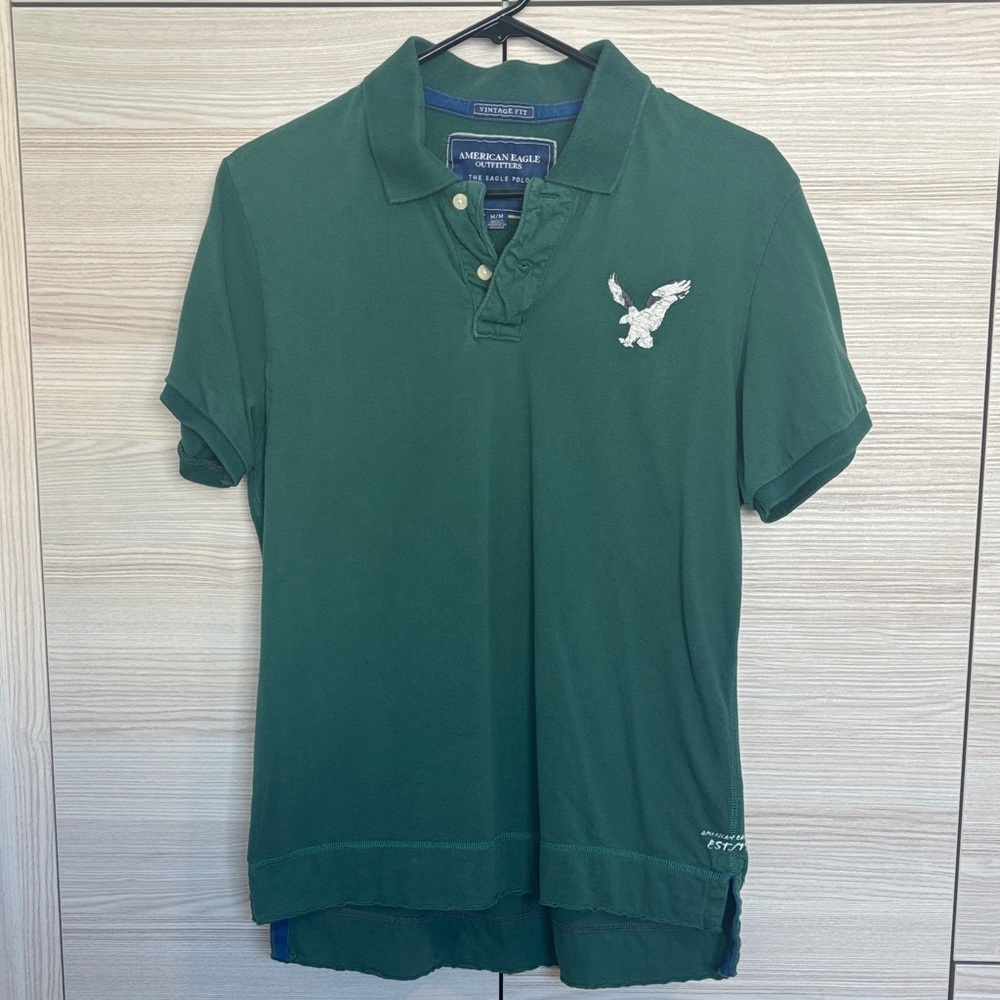 Vintage American Eagle Outfitters Men's Green Polo Shirt